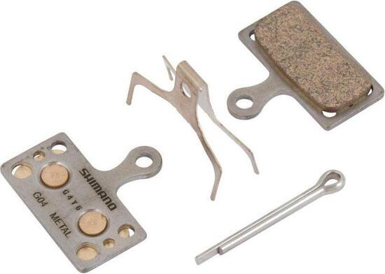 Ein Paar Fahrradbremsbeläge aus Metall und Feder mit Splint Shimano G04Ti-MX