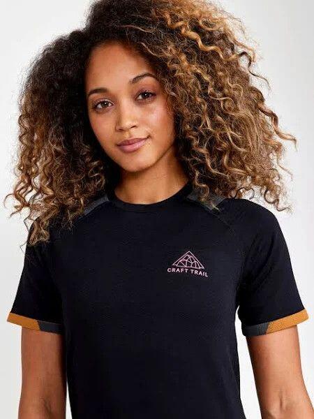 T-Shirt Running Craft Pro Trail Noir/Orange Femme 3/4
