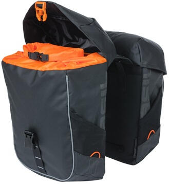 Basil dubbele fietstas Miles Tarpaulin zwart/oranje 34x16x43 cm 3/6