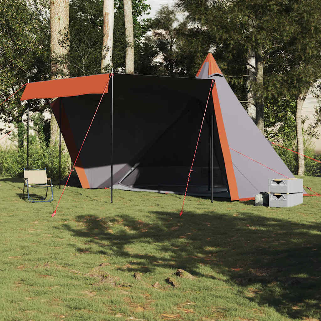 VidaXL Tenda Tipi 6 Persone impermeabile grigio e arancione 3/4