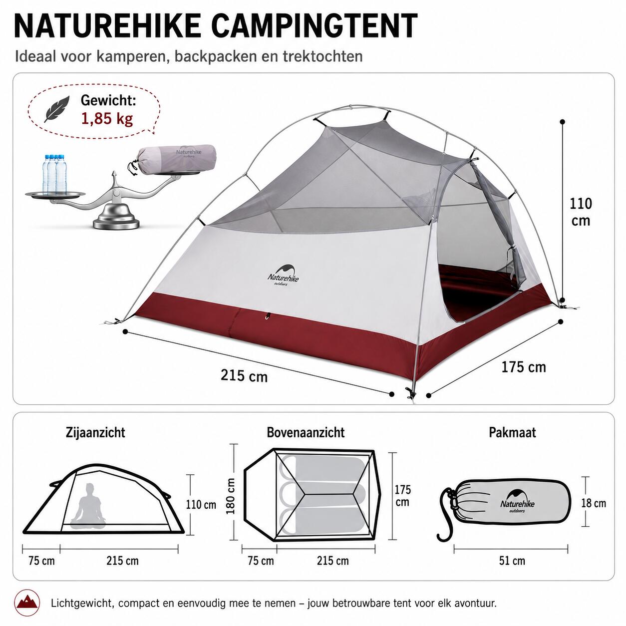 Cloud Up 3 Upgraded - 20D 4000MM - 3 persoons lichtgewicht tent - Wit/Grijs 4/6