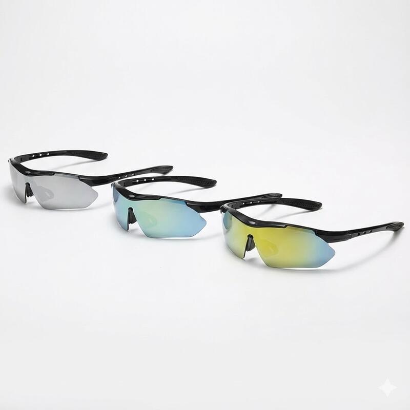 3 PCS Outdoor Cycling Sunglasses Set  - Black Frame