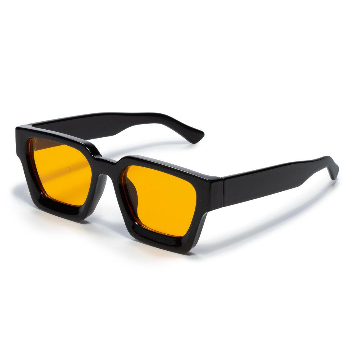 Women's Thick Frame Square Sunglasses  -  Black with orange lenses