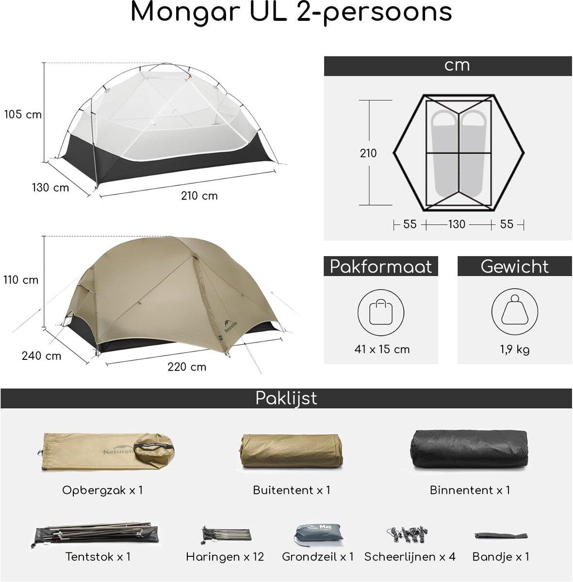 Mongar UL 2 lichtgewicht trekkingtent voor 2 personen 7/9