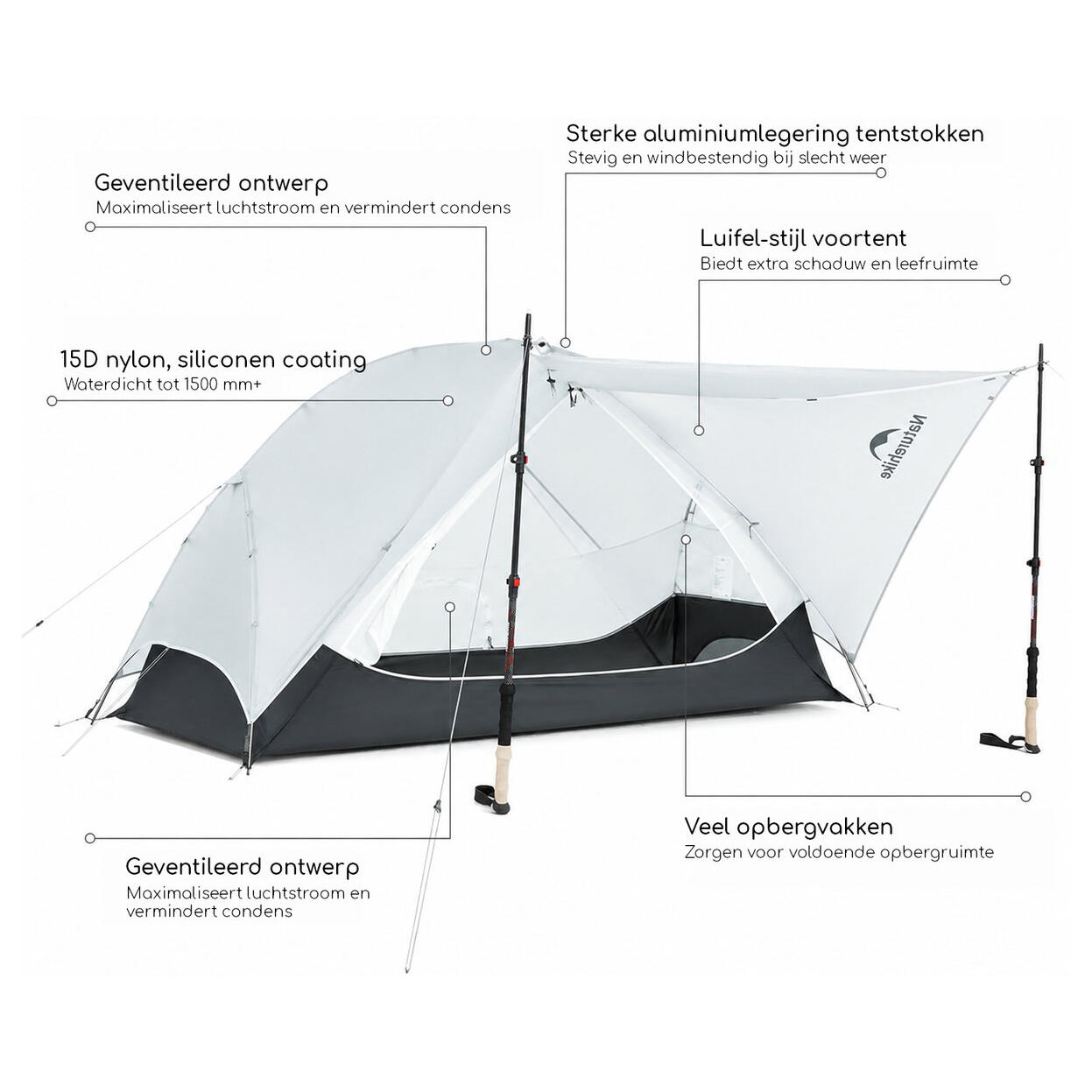 Naturehike Mongar UL 2 – Ultraleichtes 2-Personen-Zelt - Steingrau 6/7