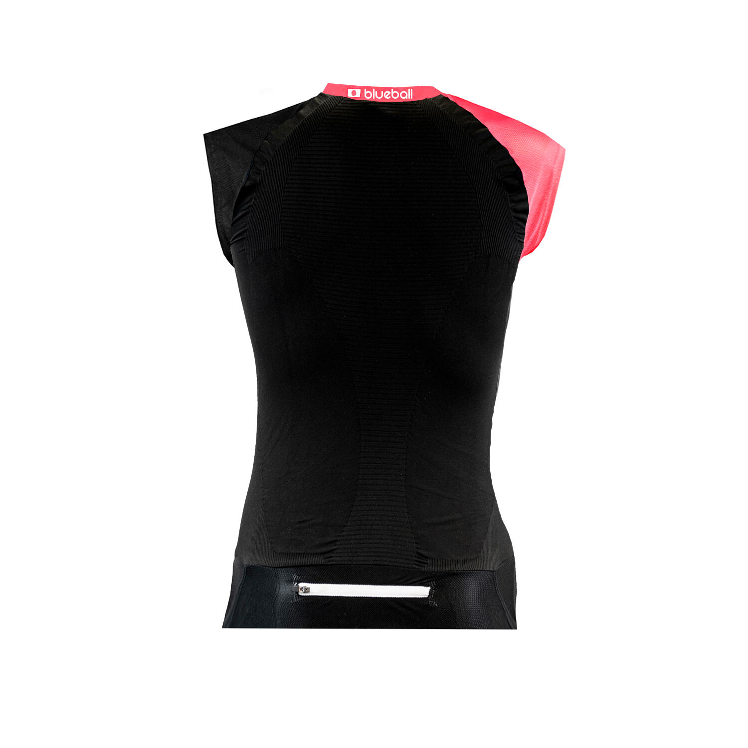 CAMISETA DE COMPRESIÓN RUNNING MUJER SIN MANGAS BLUEBALL EN NEGRO Y ROSA 3/4