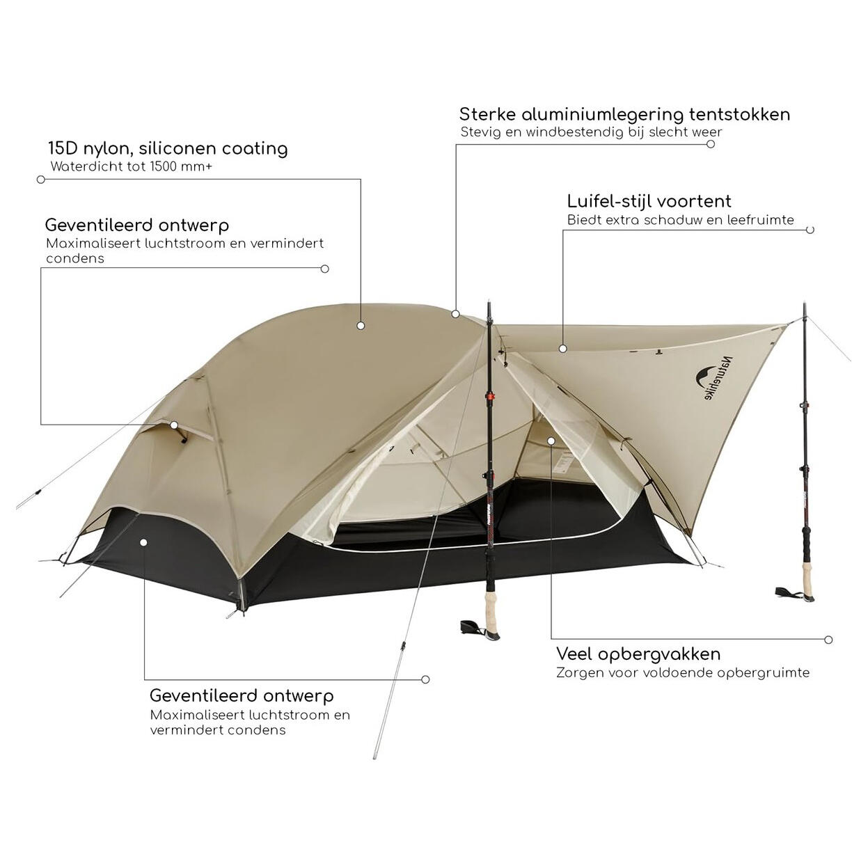 Naturehike Mongar UL 1 – Ultraleichtes 1-Personen-Zelt - Sandfarbe 7/7