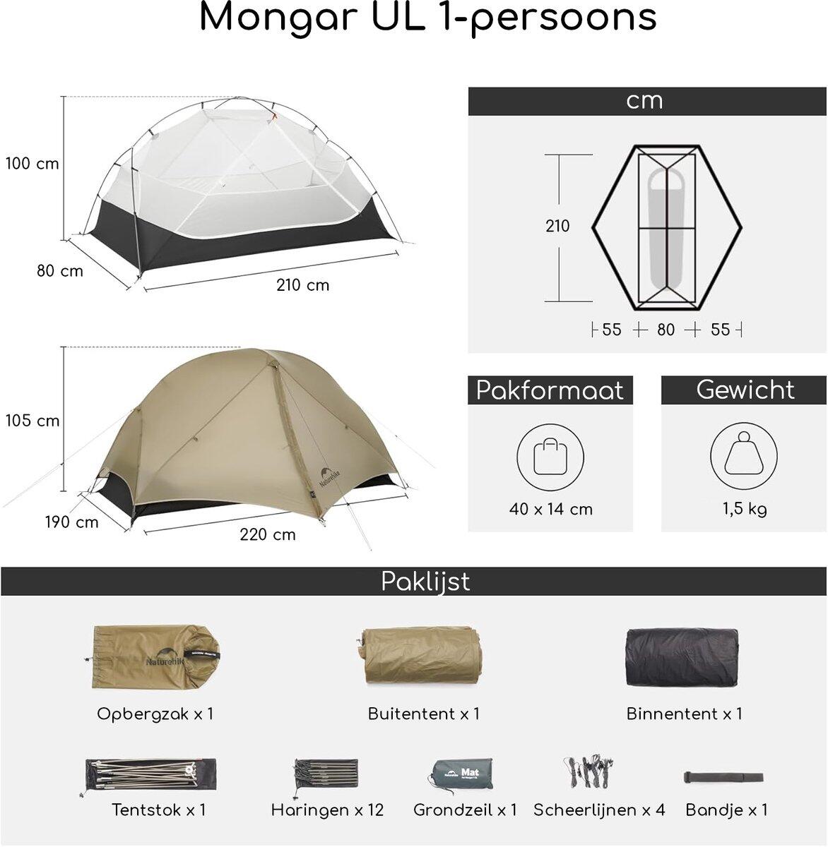 Naturehike Mongar UL 1 – Ultraleichtes 1-Personen-Zelt - Sandfarbe 5/7