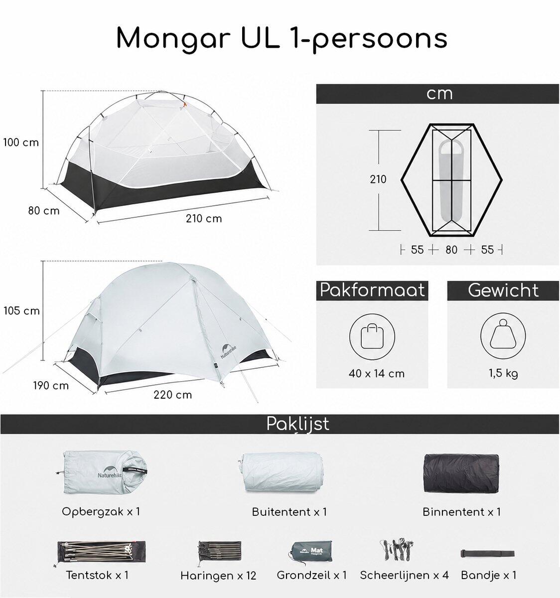 Naturehike Mongar UL 1 – Ultraleichtes 1-Personen-Zelt - Steingrau 6/7