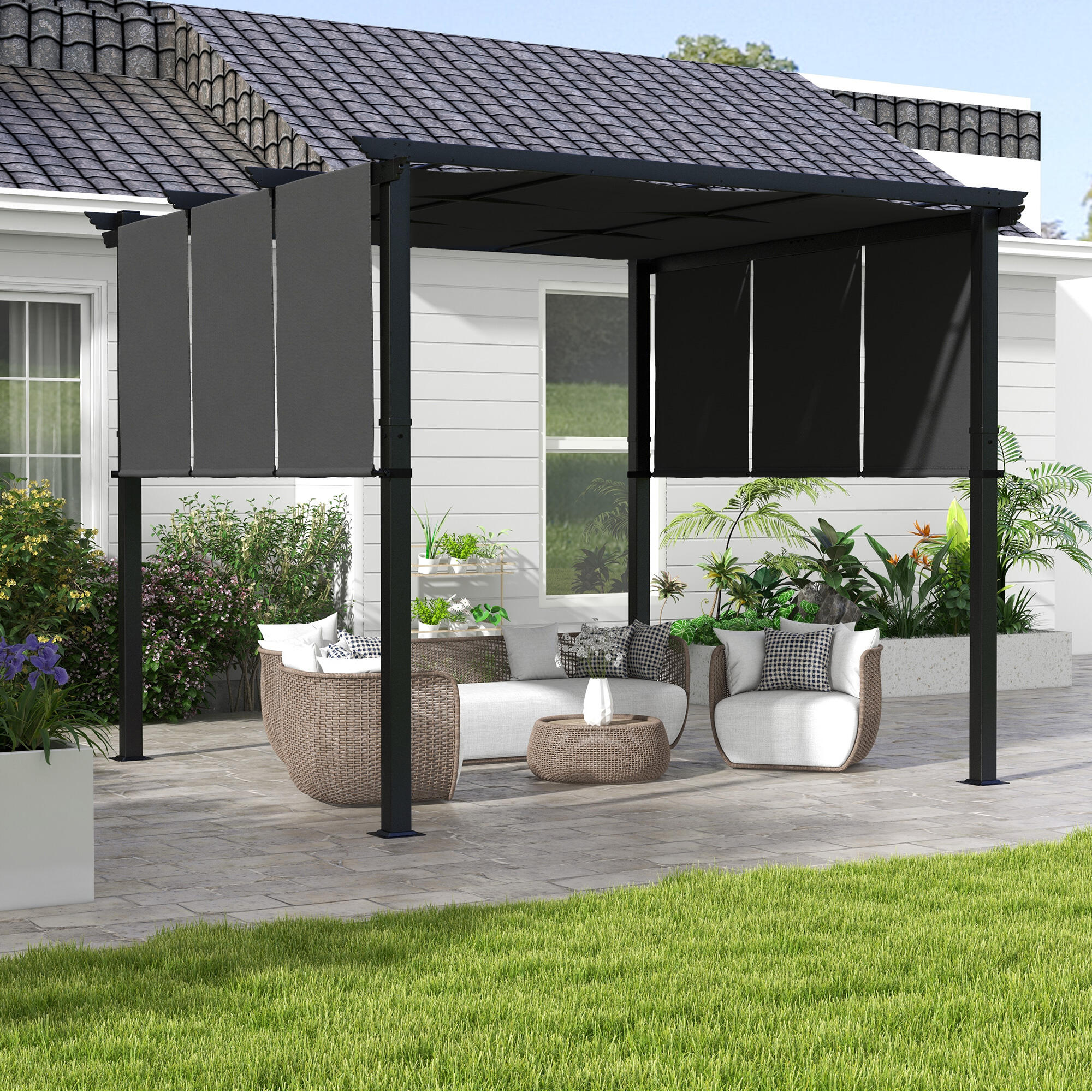 Pérgola de jardín Outsunny 297x297x238 cm Gris Oscuro 2/5