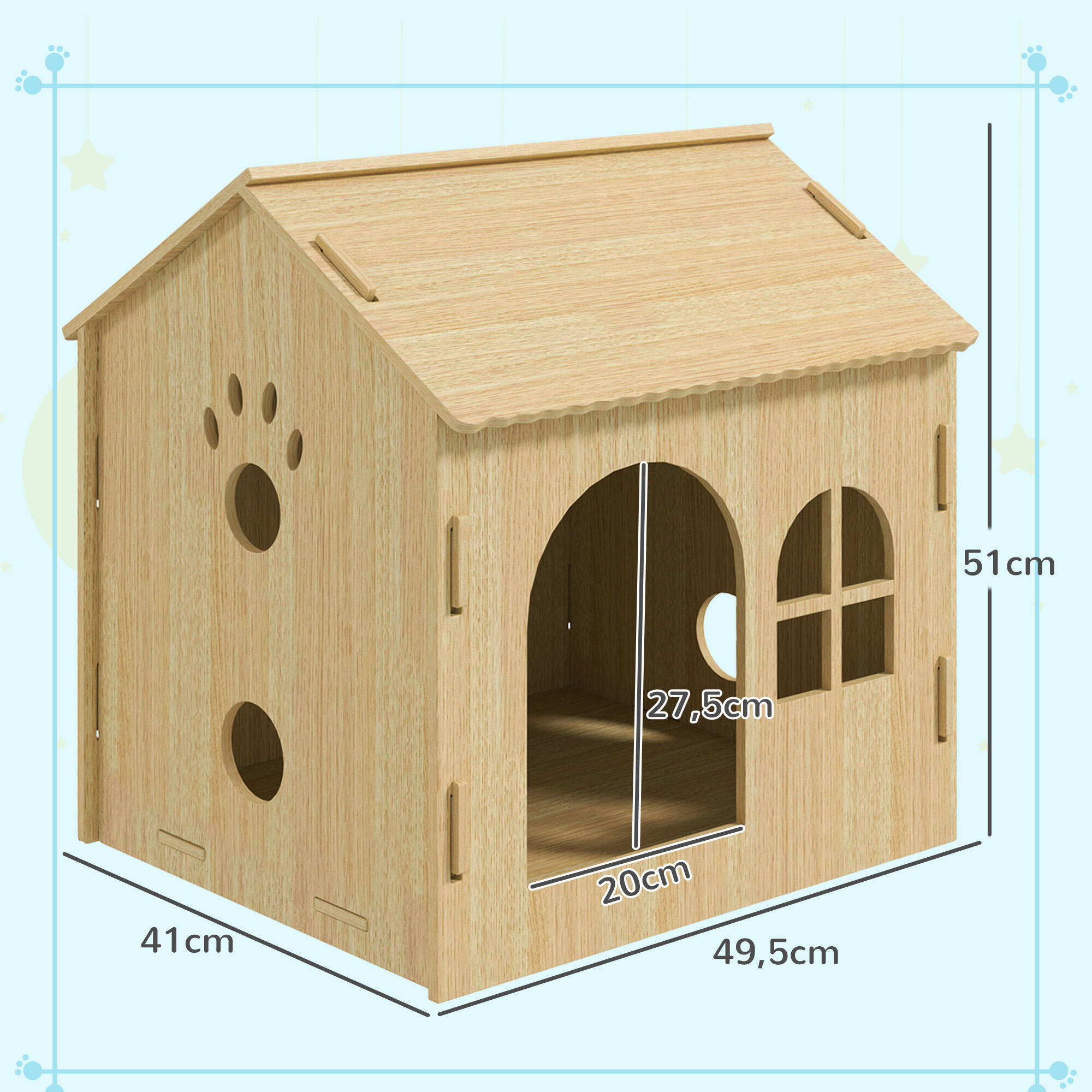 Casa para Mascota PawHut 49.5x41x51 cm Roble 3/5