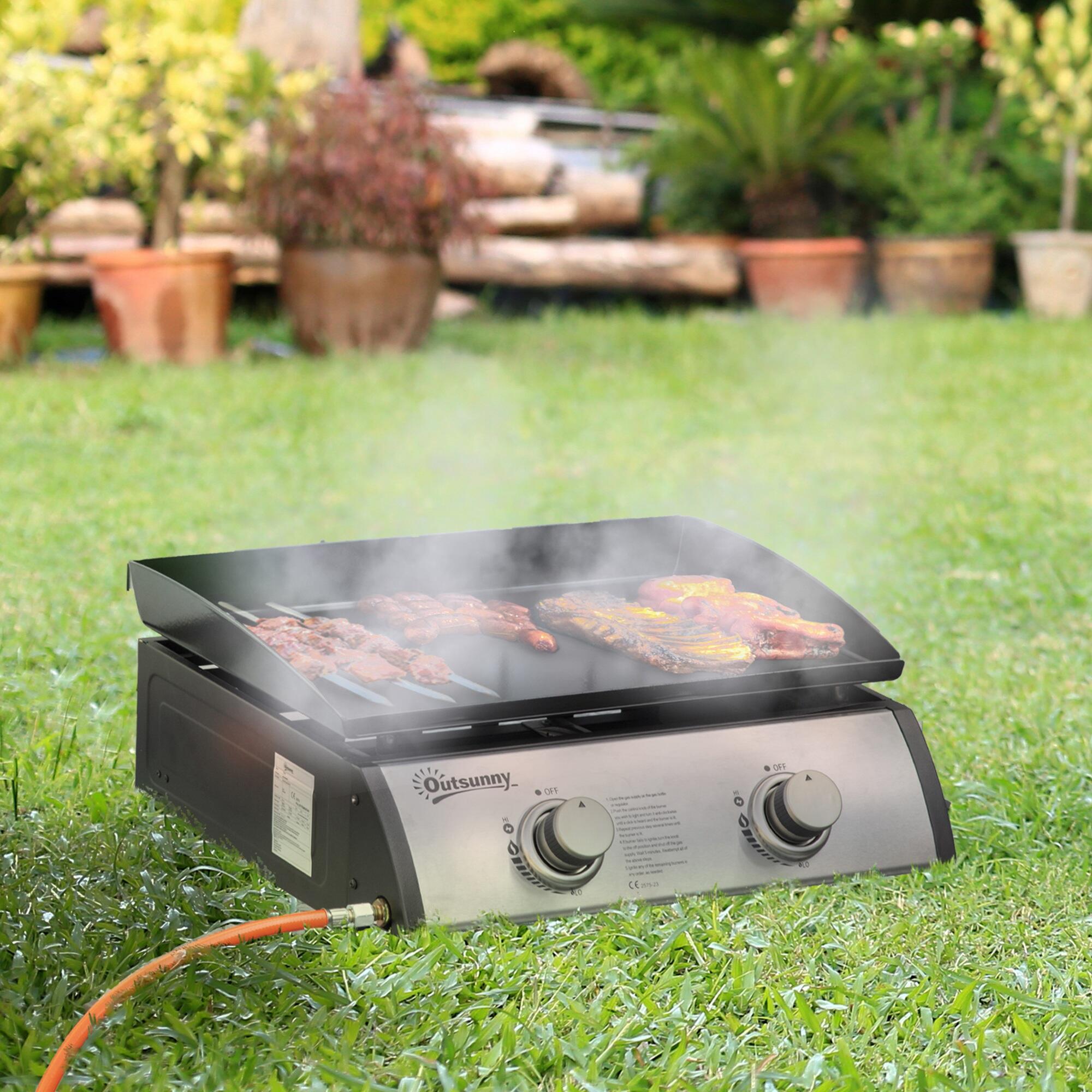 Plancha de Gas Outsunny 48.5x48x21 cm Plata 2/5