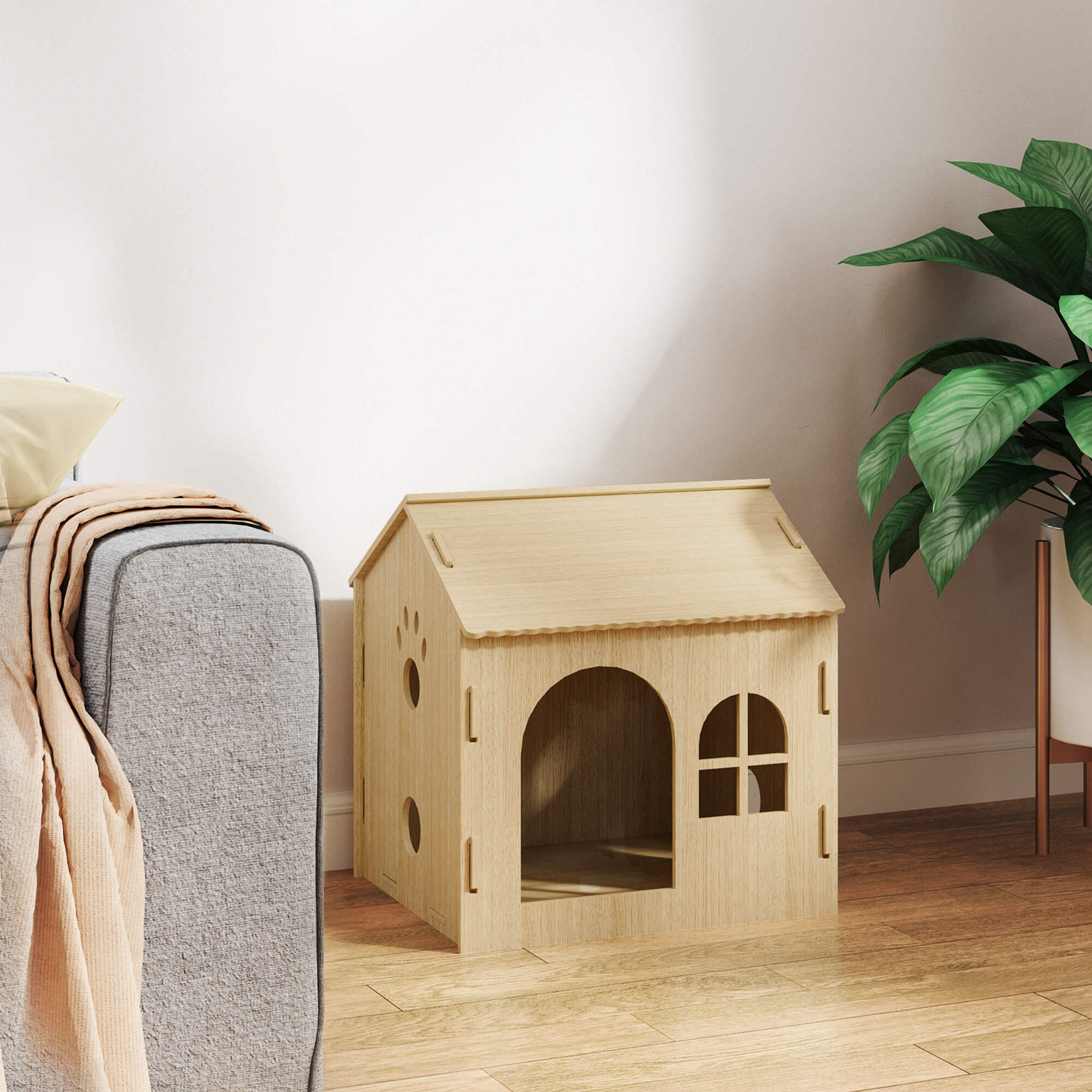 Casa para Mascota PawHut 49.5x41x51 cm Roble 2/5