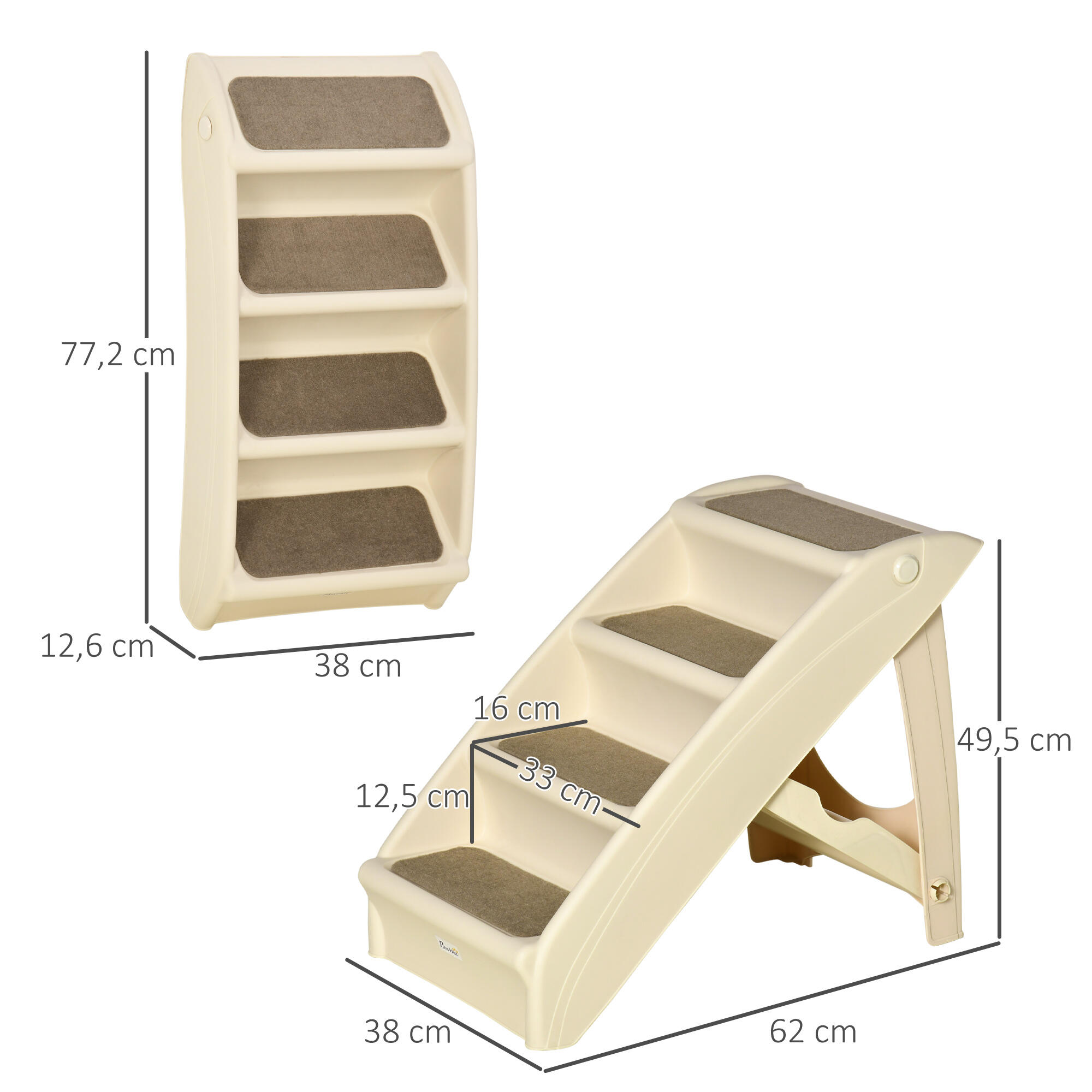 Escalera para Mascotas Plegable PawHut 62x38x49.5 cm Beige 3/5