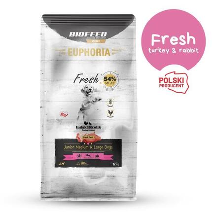 Nourriture BIOFEED EUPHORIA Fresh Junior Medium & Large dogs Turkey with rabbit