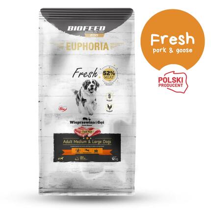 Karma dla psa BIOFEED średnie i duże rasy z wieprzowiną i gęsią 12kg