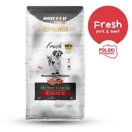 Karma dla psa BIOFEED średnie i duże rasy z wieprzowiną i wołowiną 12kg