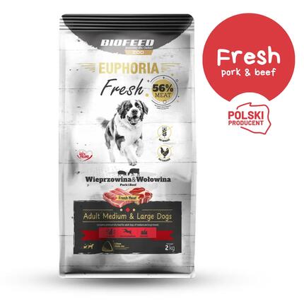 Karma dla psa BIOFEED średnie i duże rasy z wieprzowiną i wołowiną 2kg