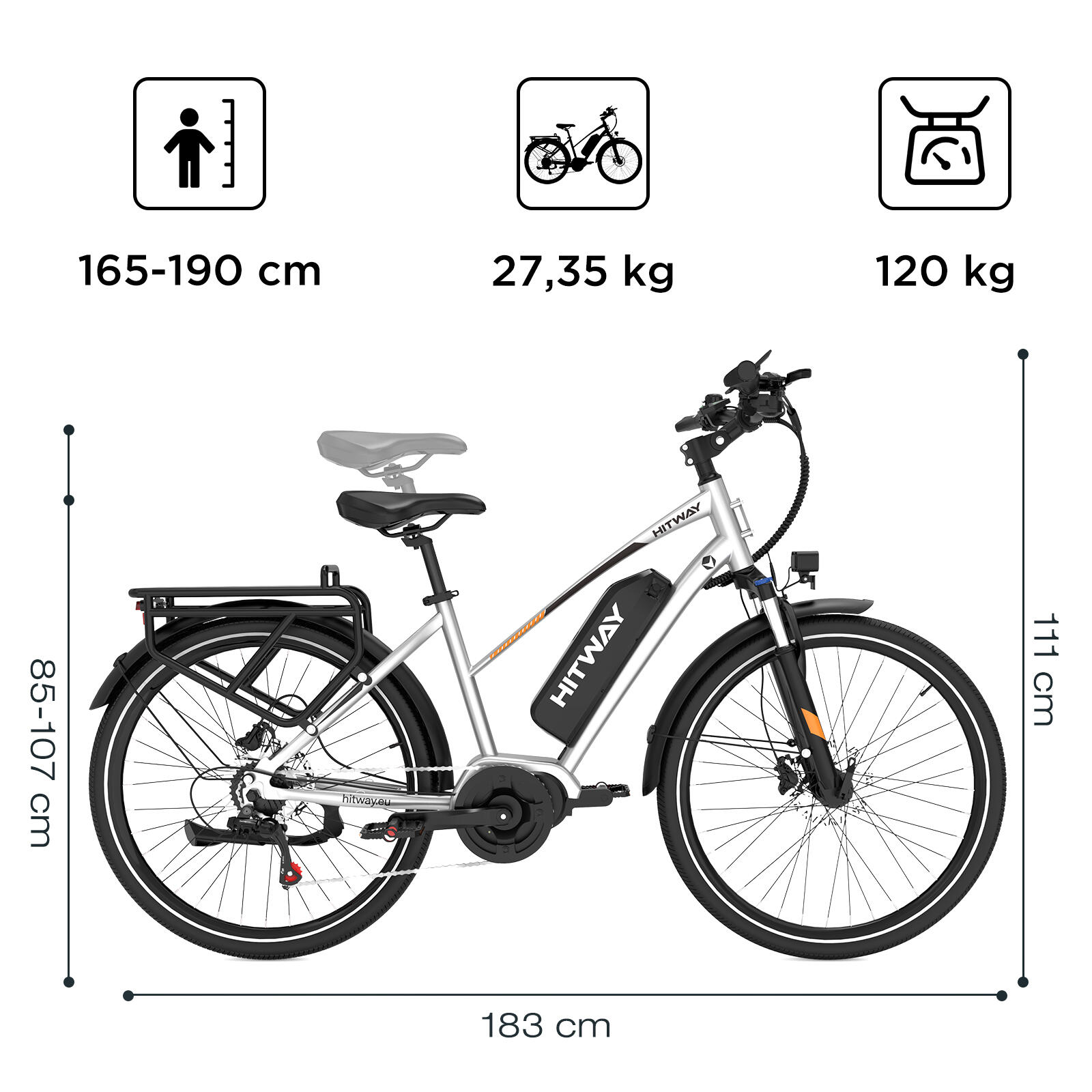 Vélo électrique de ville moteur central capteur couple 150 km BK-U1 2/7