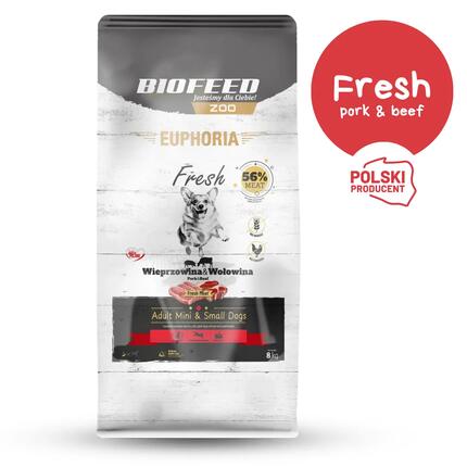 Karma dla psa BIOFEED mini i małe rasy z wieprzowiną i wołowiną 8kg