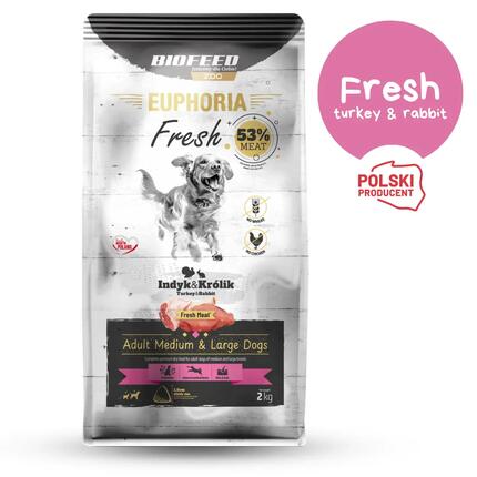 Karma dla psa BIOFEED średnie i duże rasy z indykiem i królikiem 2kg