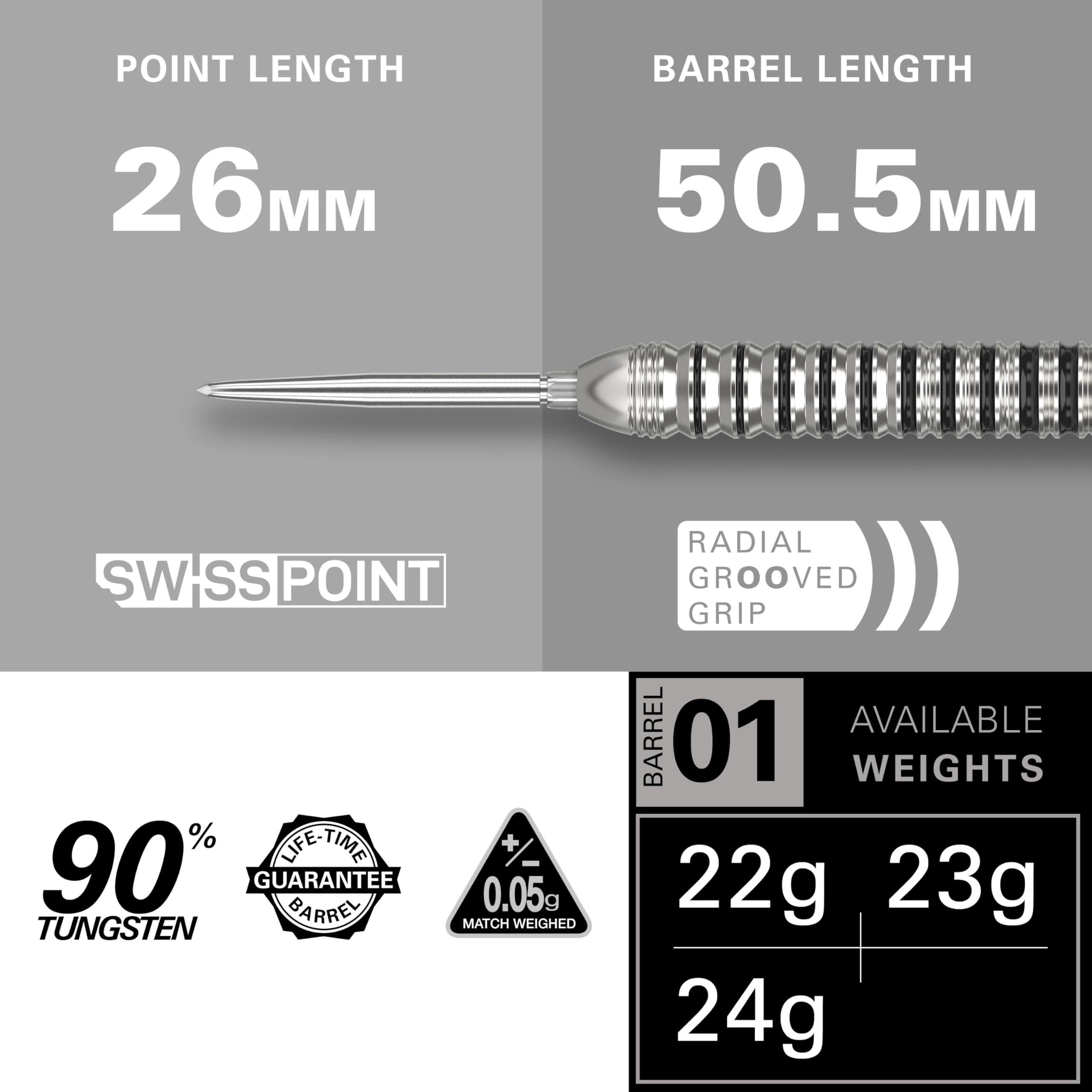 Fléchettes acier tungstène 90% EXO Edition pointe Swiss Point 23G 2/7