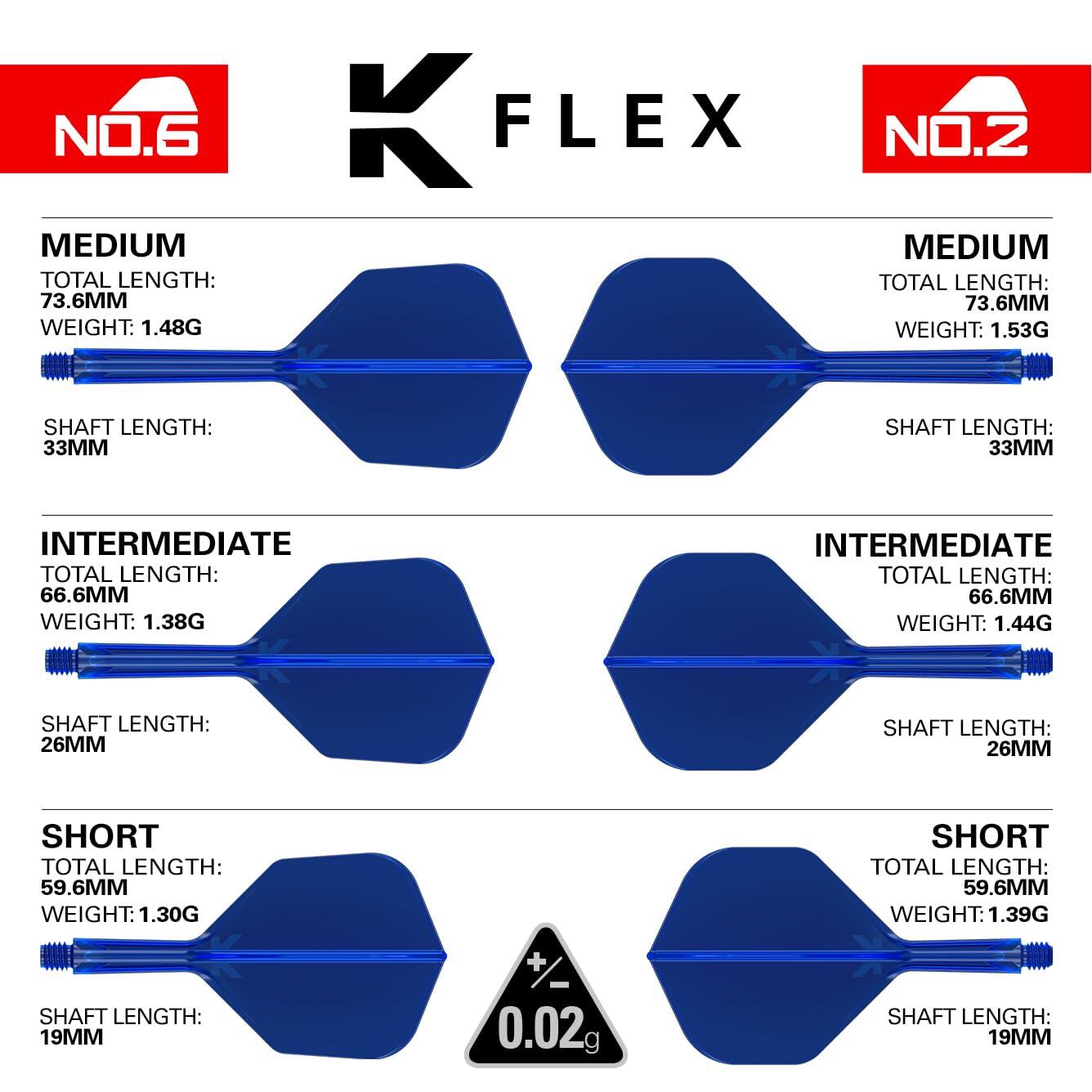 K Flex Integrierte Dart Flights und Shafts No.6 Medium 33mm 2/7