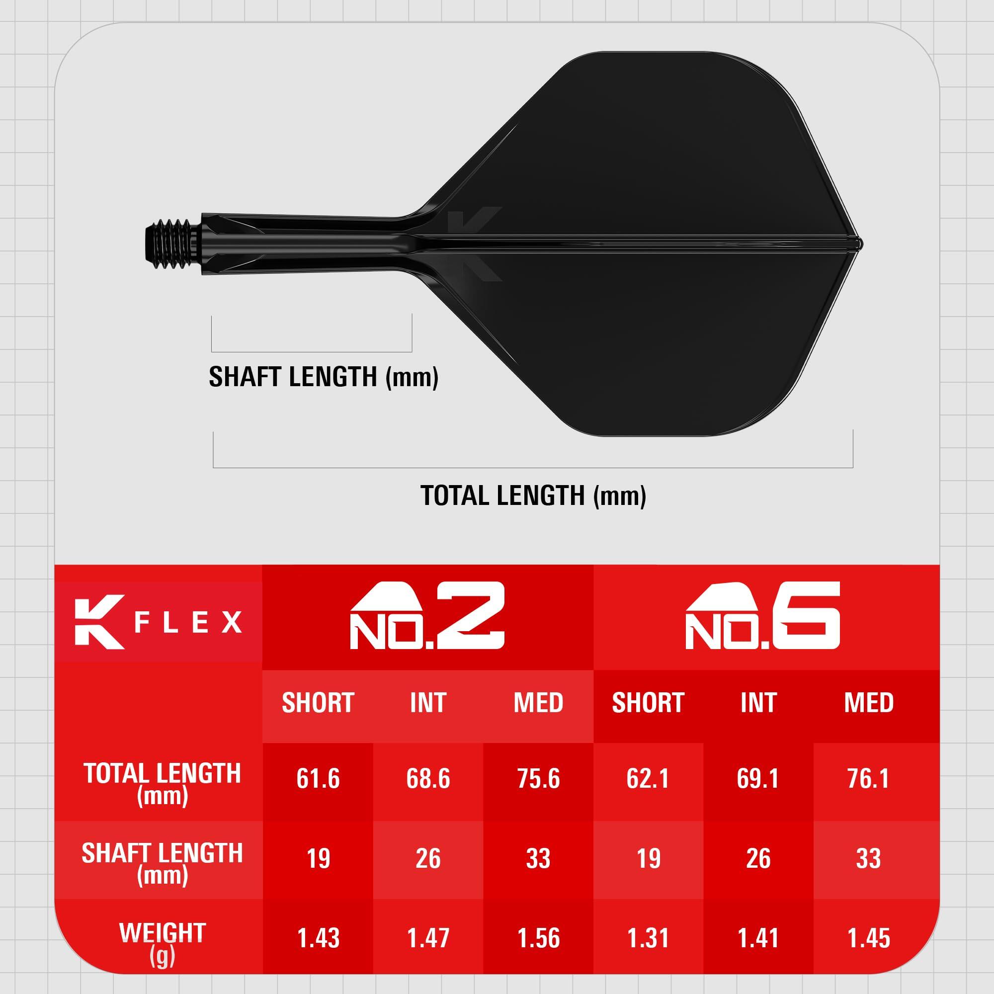 K-Flex geïntegreerde dartflights en shafts No.2 intermediate 26mm 4/7
