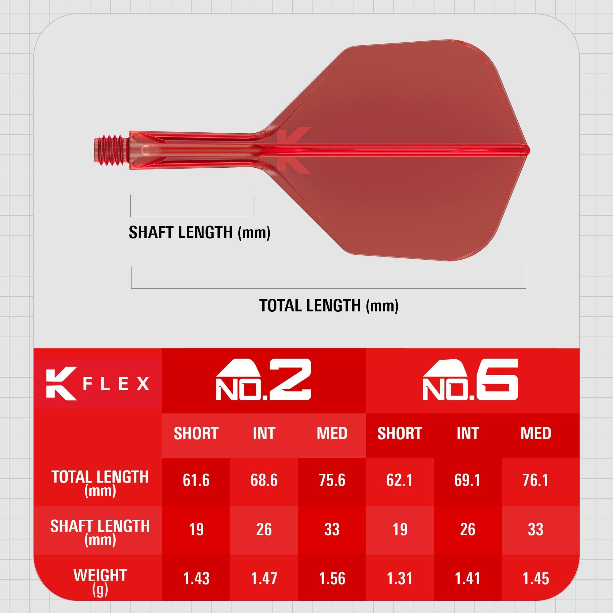 Ailettes et tiges K Flex Target Darts No.6 - Court (19mm), Rouge 4/7