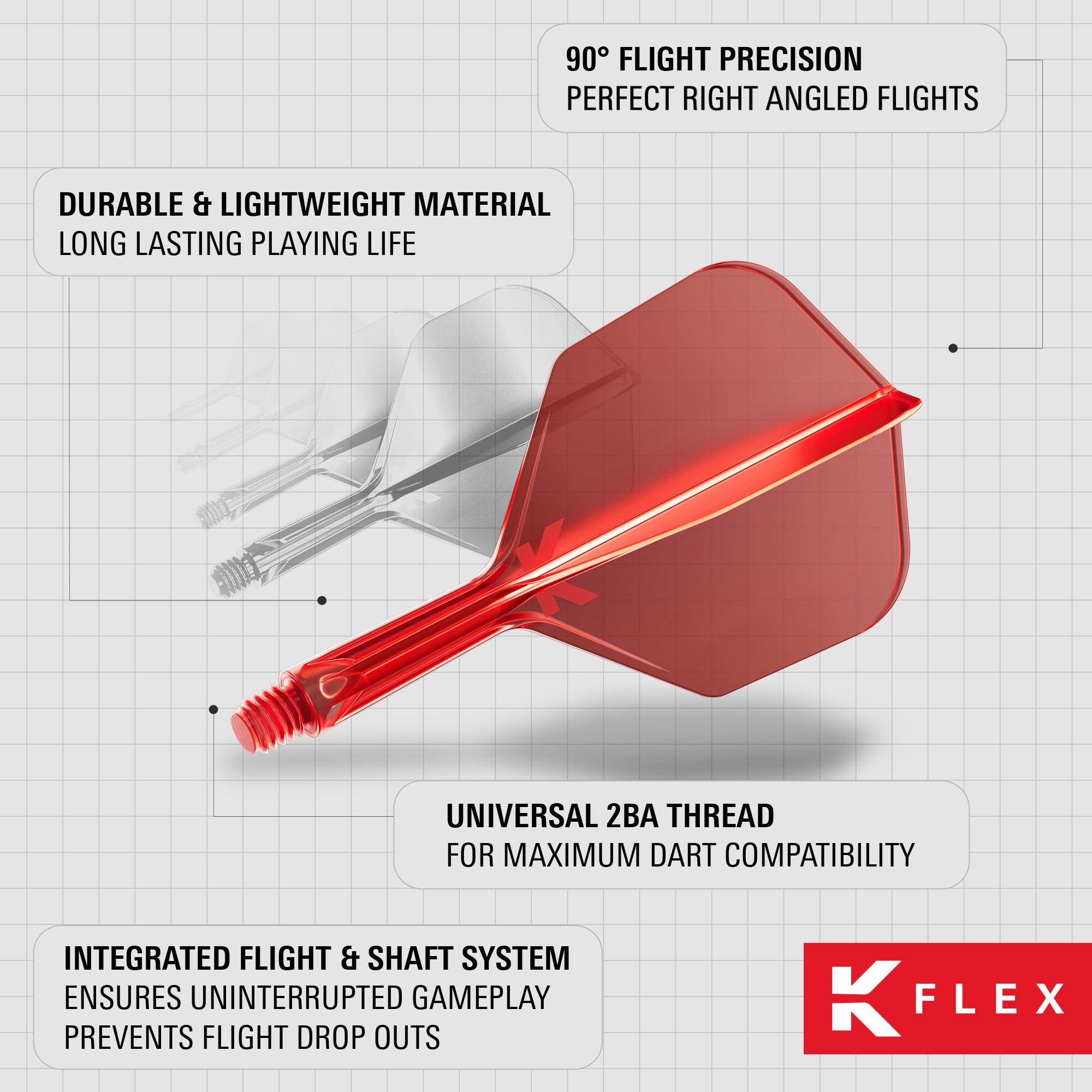 Ailettes et tiges K Flex Target Darts No.6 - Court (19mm), Rouge 6/7