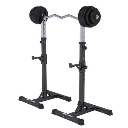 REPOSE HALTERES POUR HALTERES LONGS + SET D'HALTERES POIDS PLASTIQUE + BARRE CUR