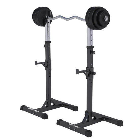 REPOSE HALTERES POUR HALTERES LONGS + SET D'HALTERES POIDS PLASTIQUE + BARRE CUR