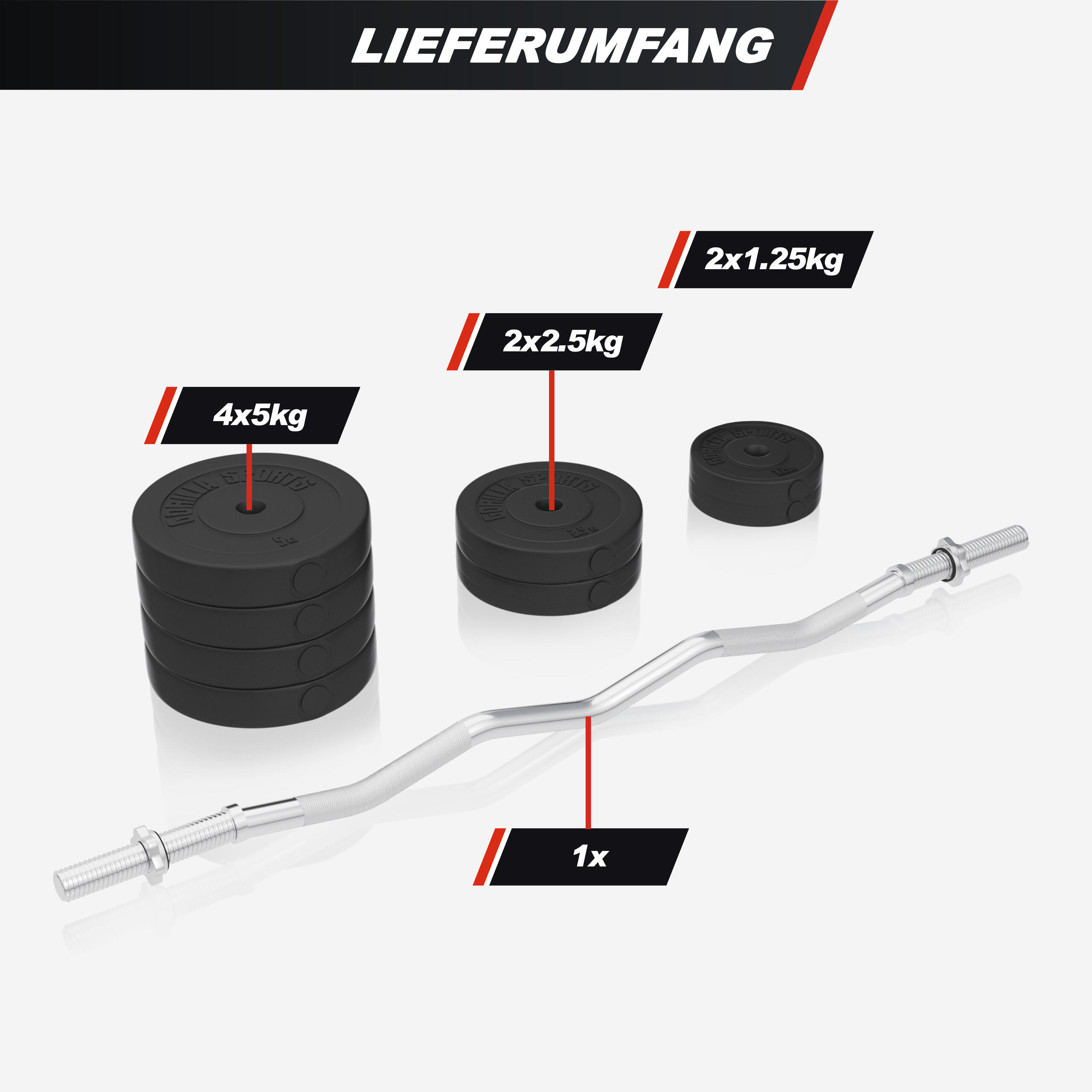 Kit Musculación Barra Curl Ez  con Rack Sentadillas Gorilla Sports Negro 35 Kg 5/7