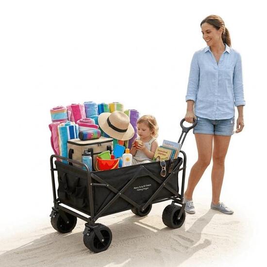 Devessport Chariot de Plage Pliable avec Roues Tout-Terrain de 8 Pouces, Structu