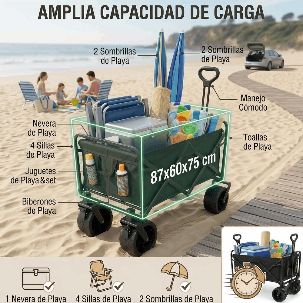 Devessport Carro de Playa Plegable con Ruedas Todoterreno de 8 Pulgadas 6/7