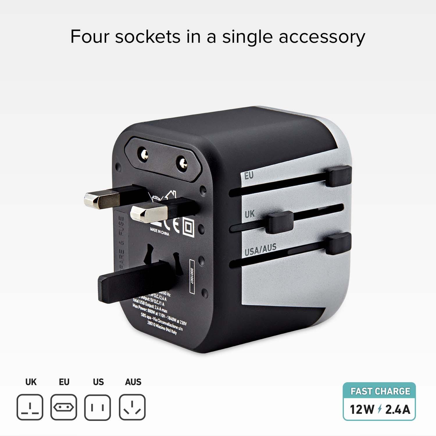 Adattatore da Viaggio 12W con 4 Spine EU, UK, US, AUS 3/5