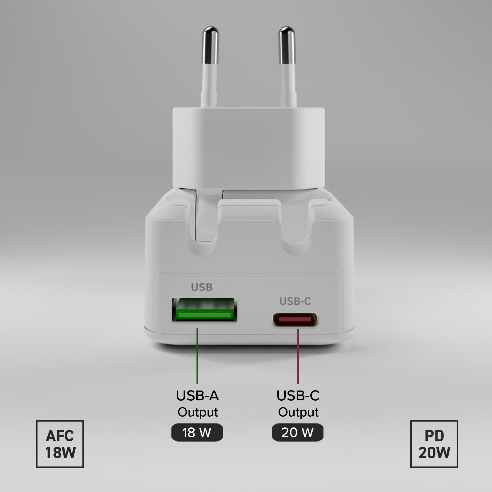 Caricatore 20W PD, spina pieghevole, porte USB-A e USB-C, design slim 3/7