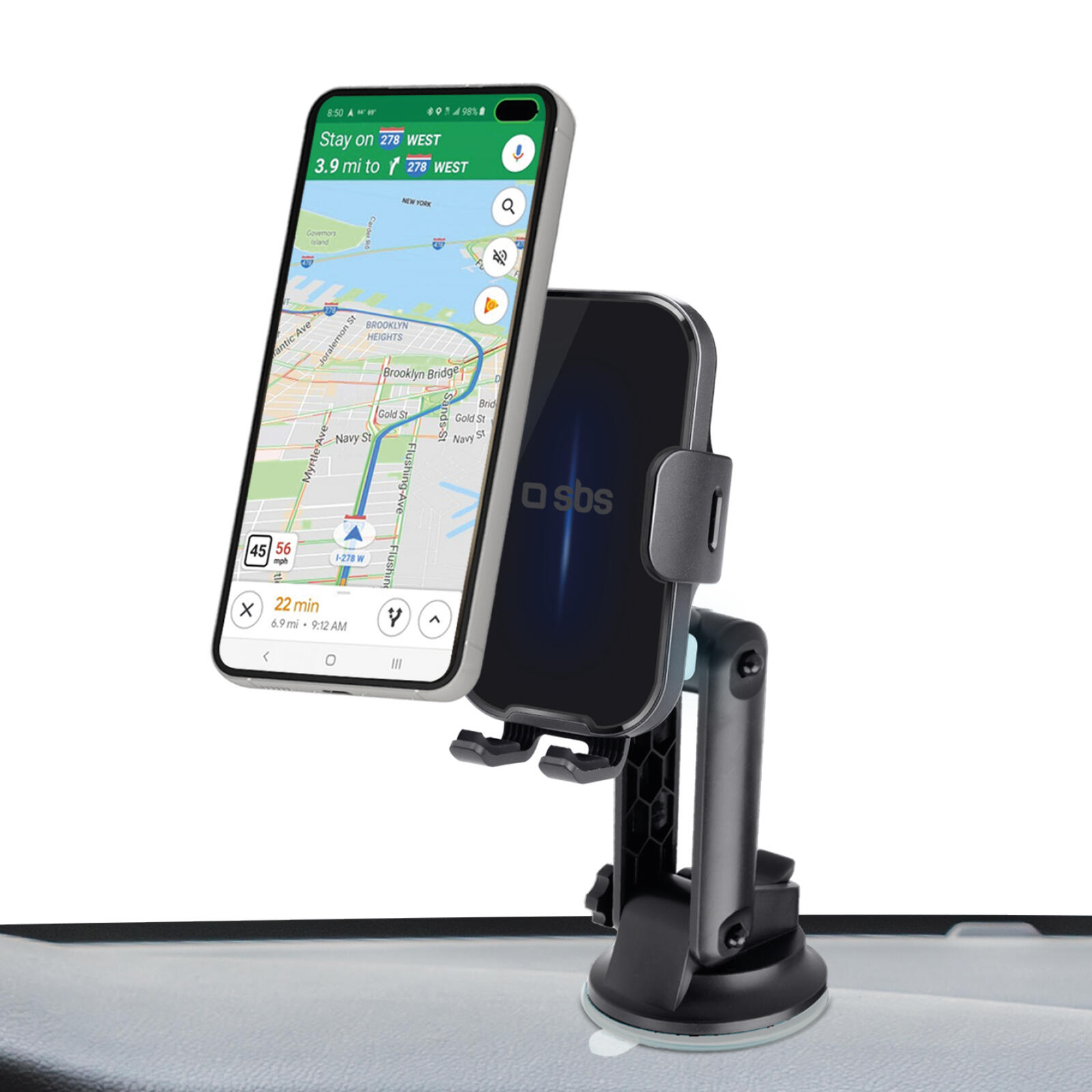 Support voiture pare‑brise/tableau de bord avec charge sans fil 15W 3/5