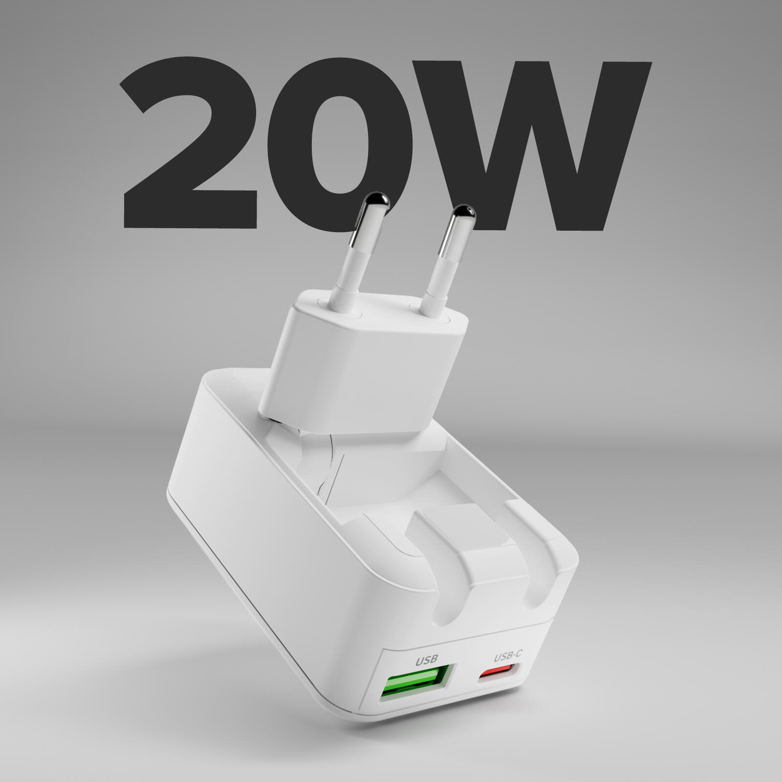 Caricatore 20W PD, spina pieghevole, porte USB-A e USB-C, design slim 2/7