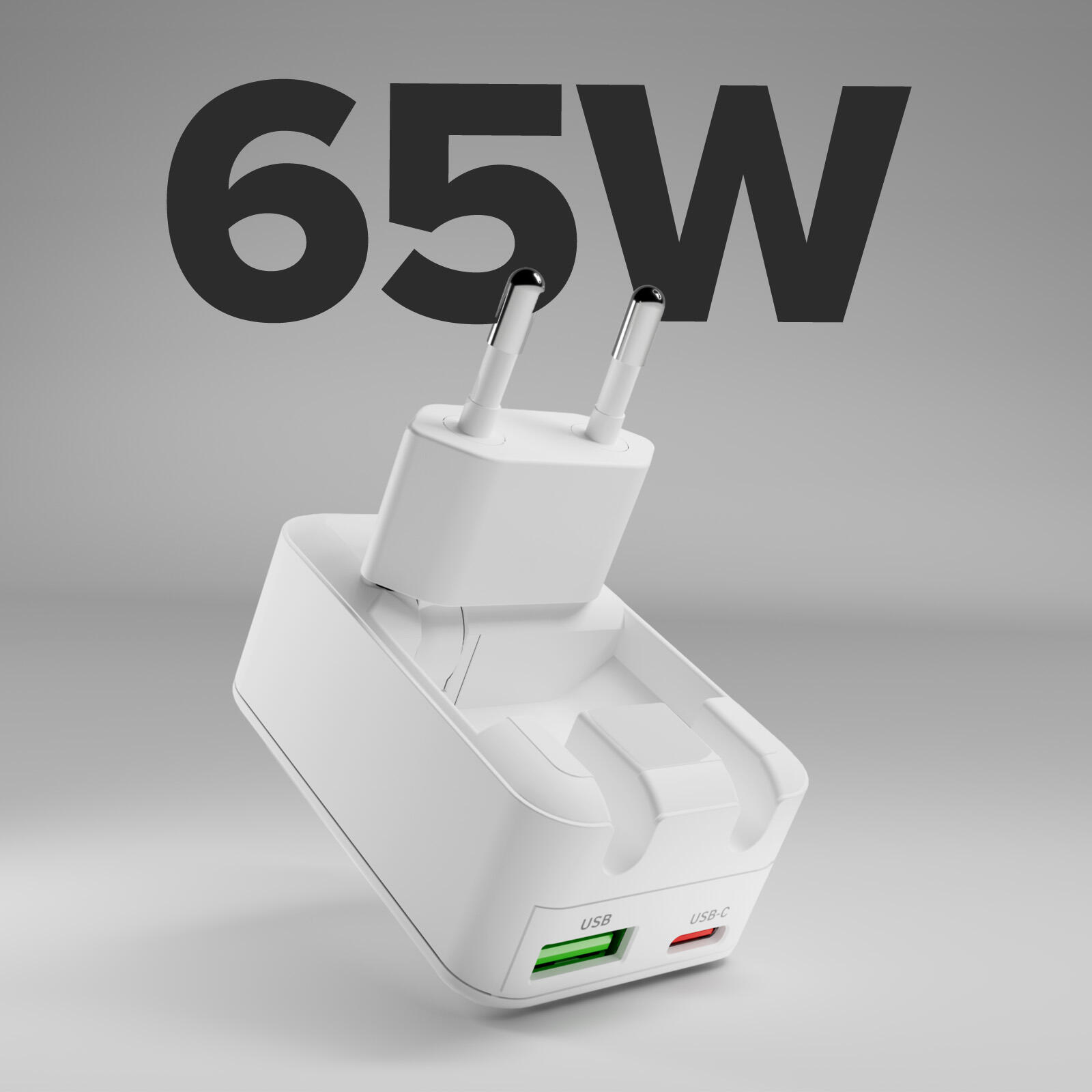 Caricabatterie 65W PD, spina pieghevole, porte USB-A e USB-C, design slim 2/7