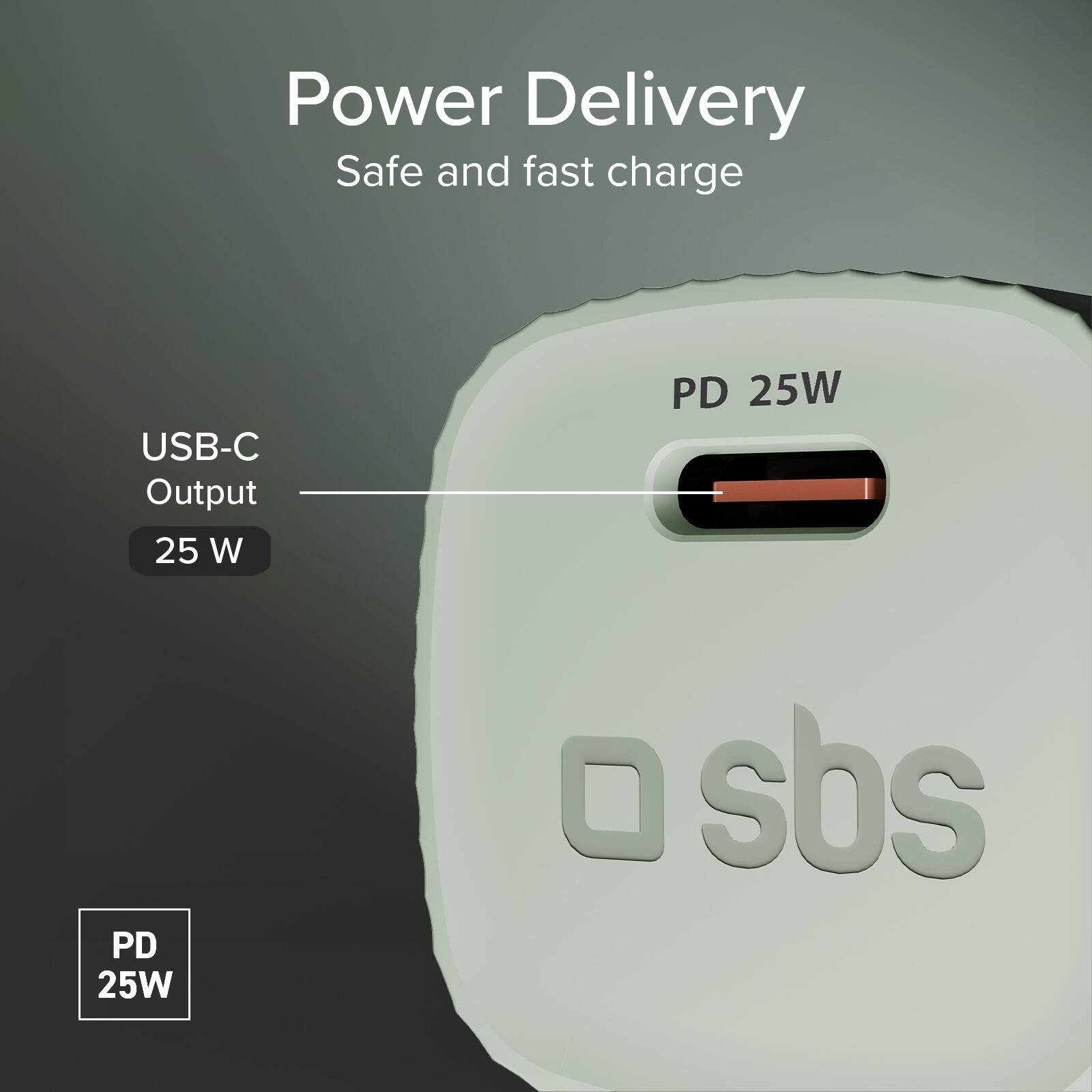 Caricatore USB-C ecologico, 25W, Power Delivery, Plastica riciclata GRS 5/7