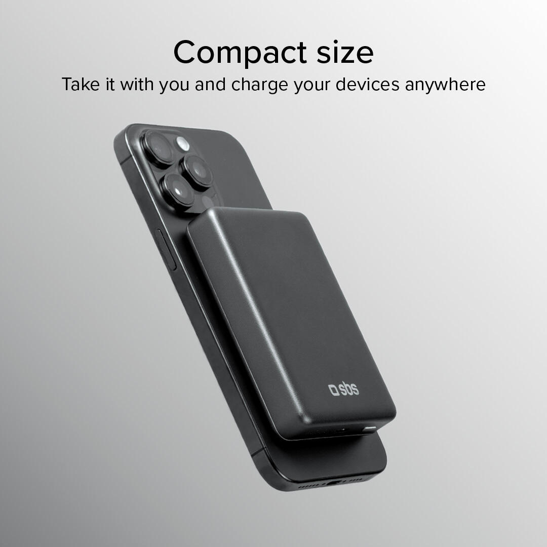 PowerBank 10000 mAh con ricarica wireless, compatibile MagSafe 3/7