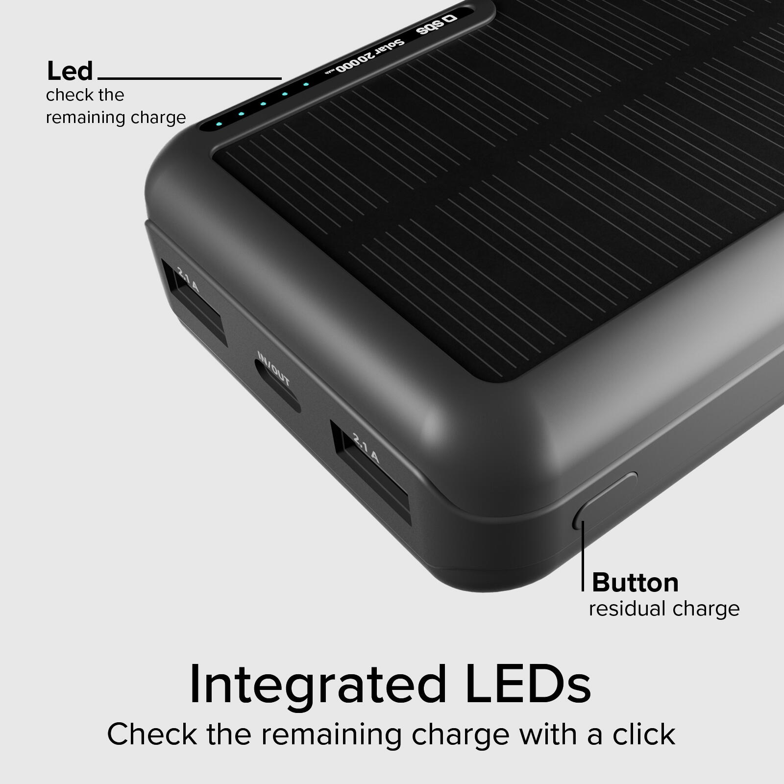 Powerbank 20000 mAh, con ricarica solare e LED di Stato 7/7