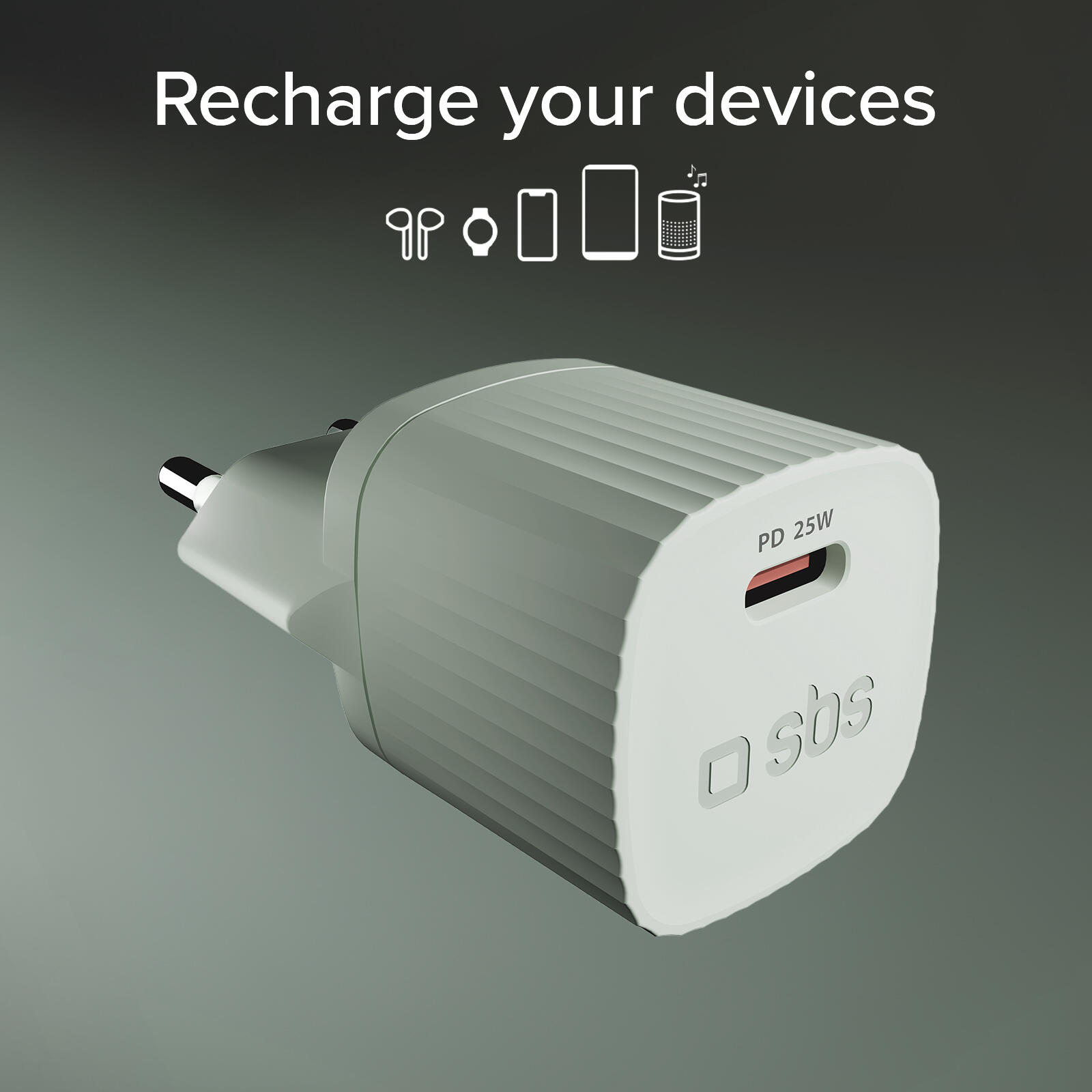 Caricatore USB-C ecologico, 25W, Power Delivery, Plastica riciclata GRS 4/7