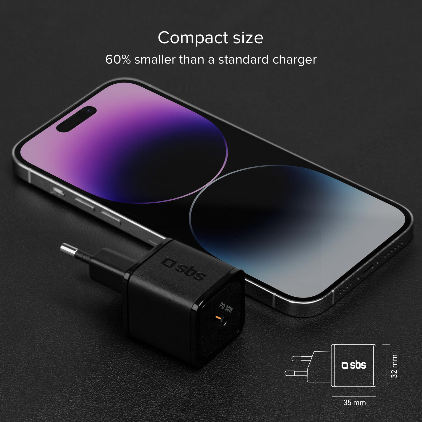 Caricatore GaN da 30 Watt con ricarica rapida per smartphone, tablet, smartwatch 4/7