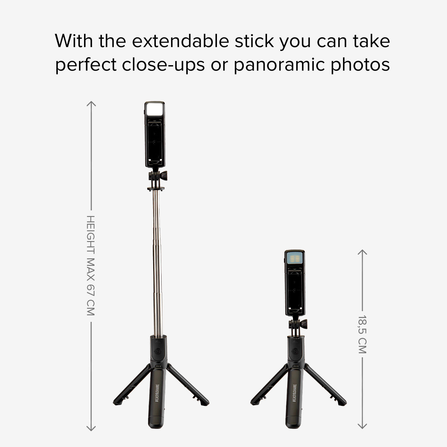 Perche à selfie universelle avec LED et trépied intégrés 2/5