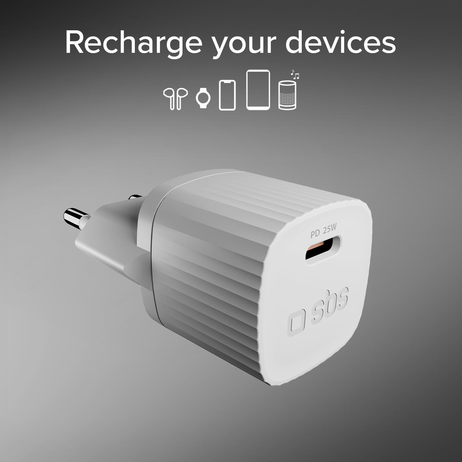 Caricatore USB-C ecologico, 25W, Power Delivery, Plastica riciclata GRS 4/7
