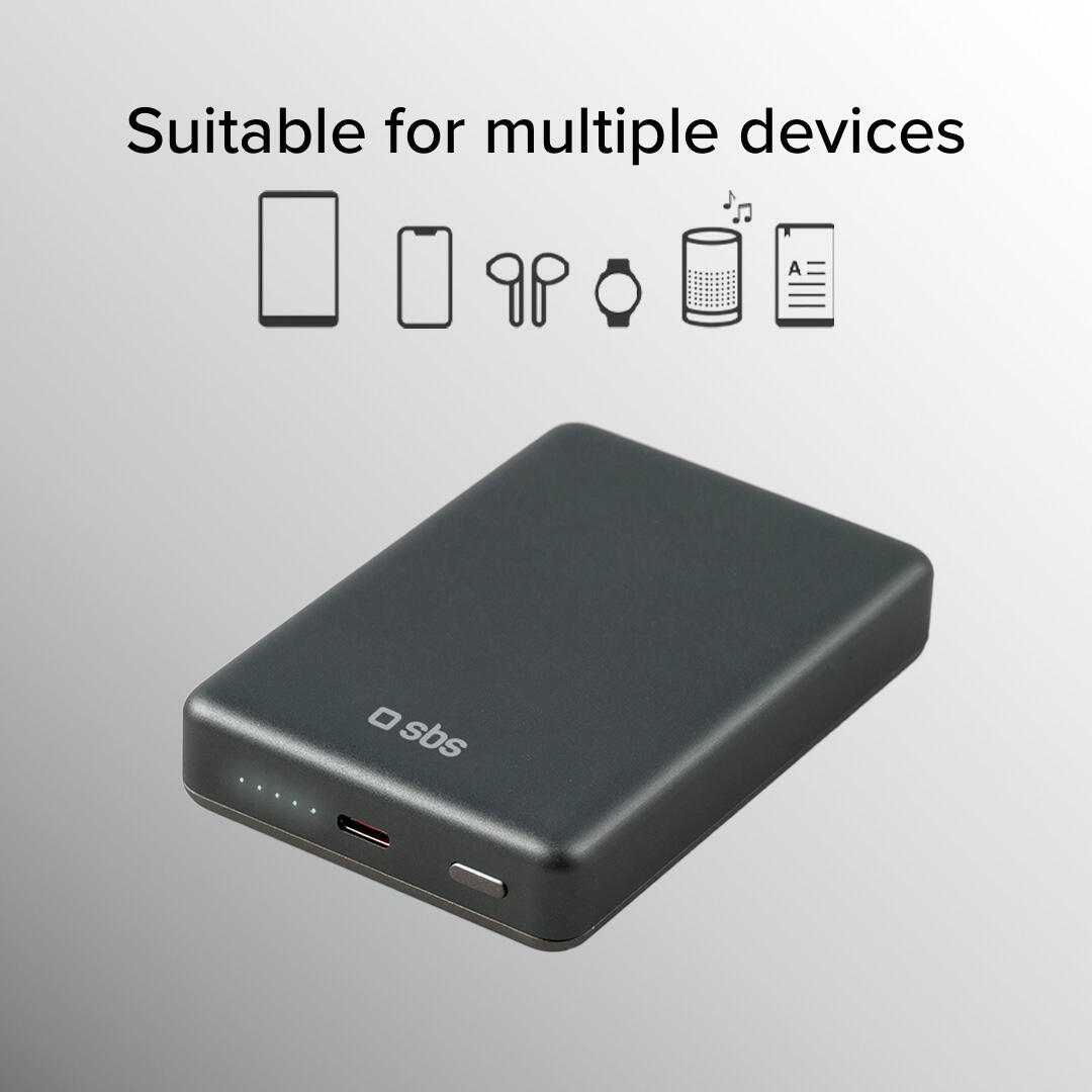 PowerBank 10000 mAh con ricarica wireless, compatibile MagSafe 2/7
