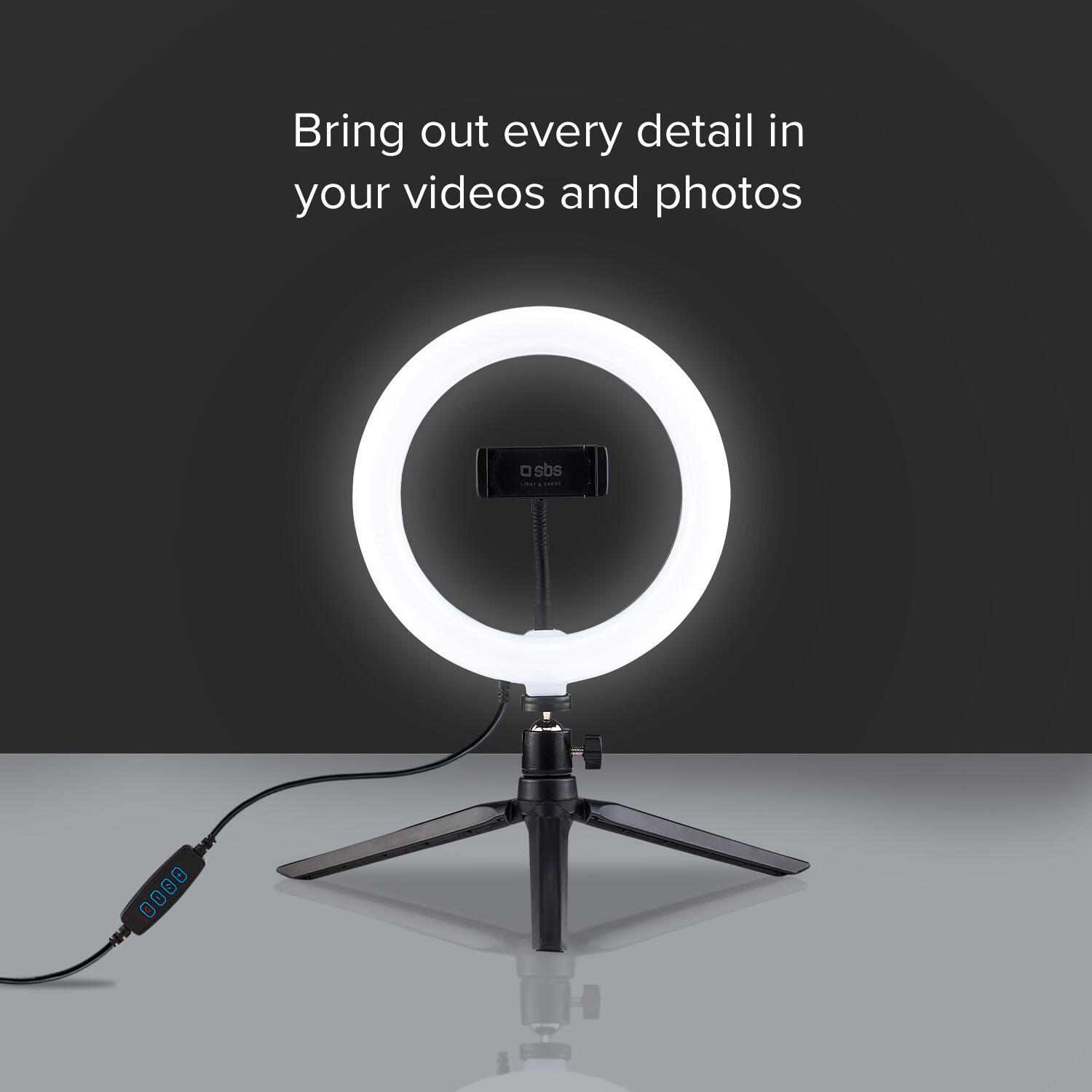 Anneau lumineux pour selfie de  20cm sur trépied 2/5