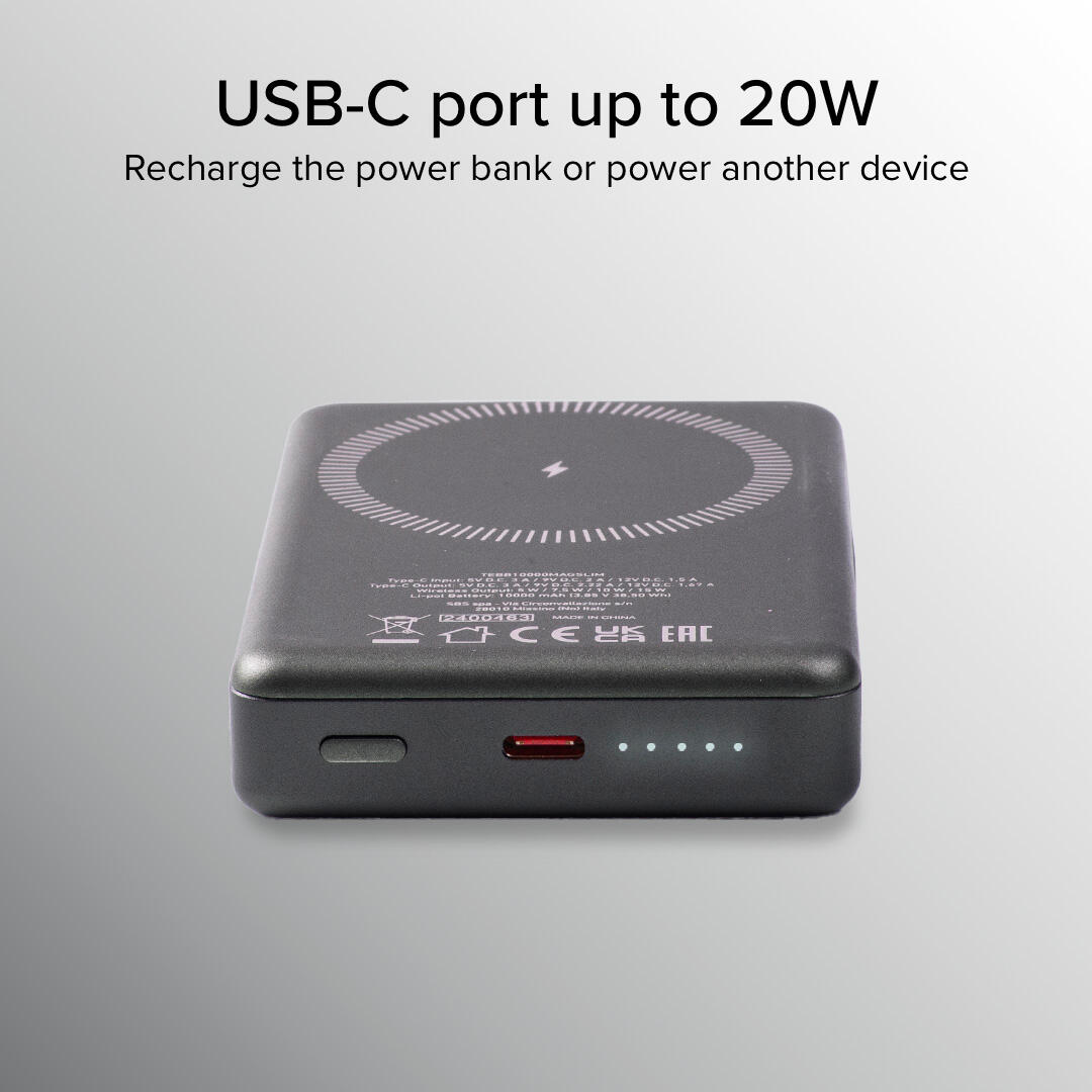 PowerBank 10000 mAh con ricarica wireless, compatibile MagSafe 7/7